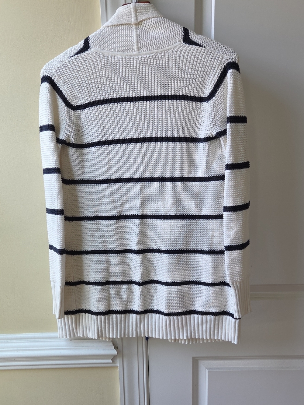 Athleta Highland Wrap waffle knit cardigan sweater in cream/navy stripe sz XS - Picture 5 of 7